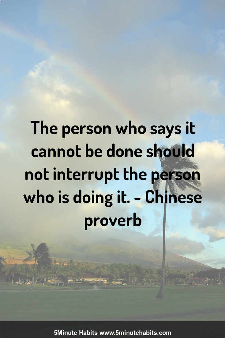 The person who says it cannot be done should not interrupt the person who is doing it. - Chinese proverb